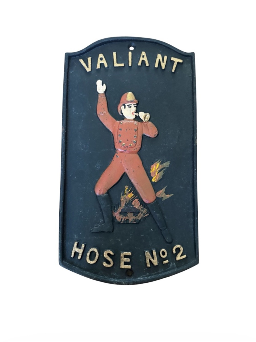 VINTAGE➕Cast Iron Fireman Valiant Sign